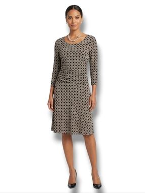 En Focus Studio Brown & Black Geometric Print Ruched Midi Dress Size 8​